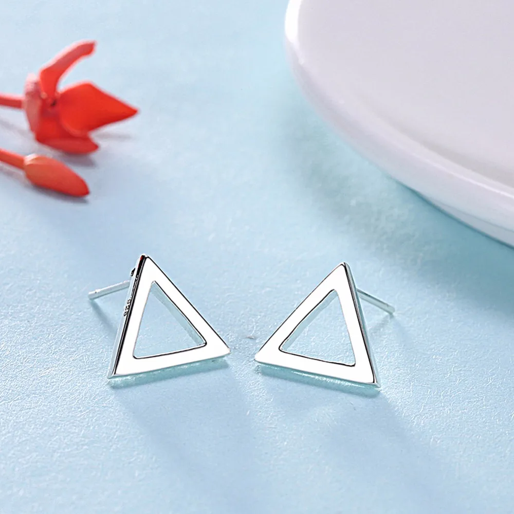 925 solid silver plated Triangle Stud Earrings for Women Party Gift