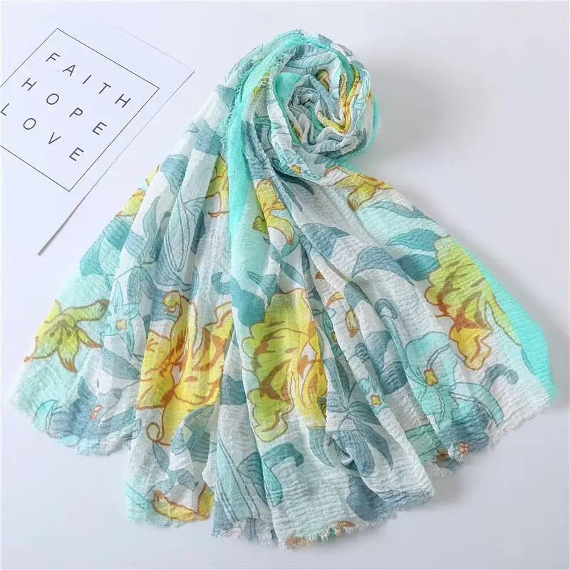 Fashion Muslim Scarf HIJAB Lightweight Popular Crinkled Print Headscarf For women Thin Breathable Headband Long Shawl Soft Wraps