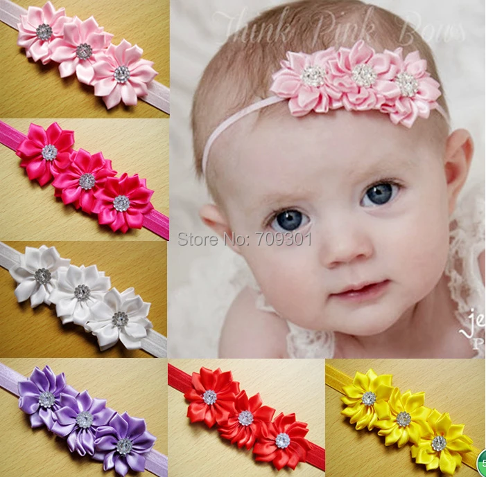 satin ribbon flowers headbands newborn headbands toddle headbands
