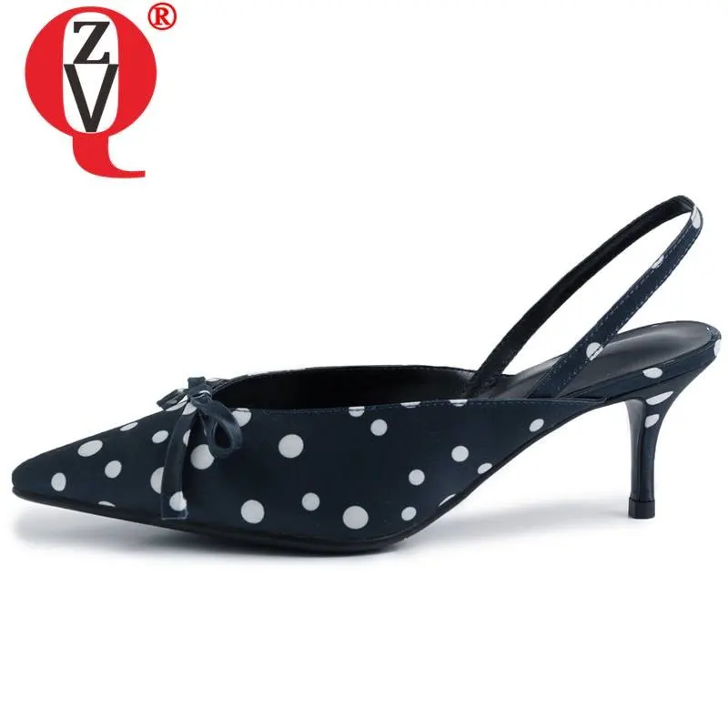 

ZVQ office work genuine leather sandals summer white blue fashion girl polka dot pattern silk sheepskin insole sandals 40 size