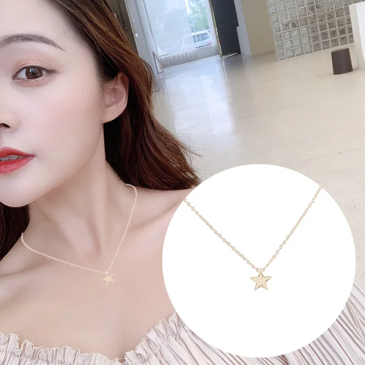 

2019 New Women Jewelry Fashion Simple Alloy Joker Stars Moon Pendant Lady Jewelry Necklace Chain