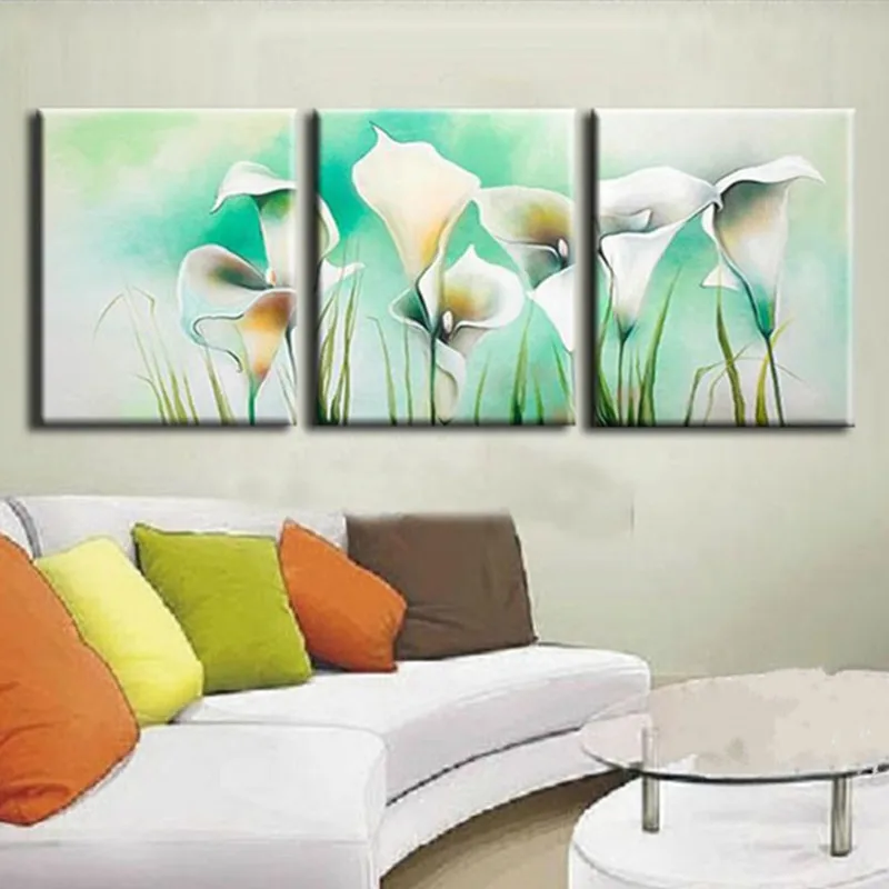 

3 Piece Wall Art Picture Handmade Abstract Floral Paintings on Canvas Handpainted White Lily Flower Oil Painting For Living Room