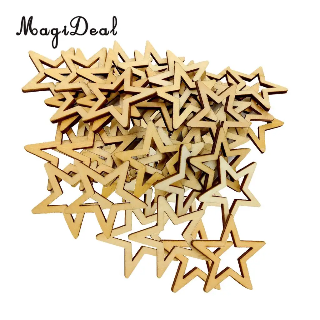 MagiDeal Delicate 50/30/25Pcs Unfinished Hollow Star Shape Wooden Embellishments for Wedding Party Board Classroom Decor 3 Sizes