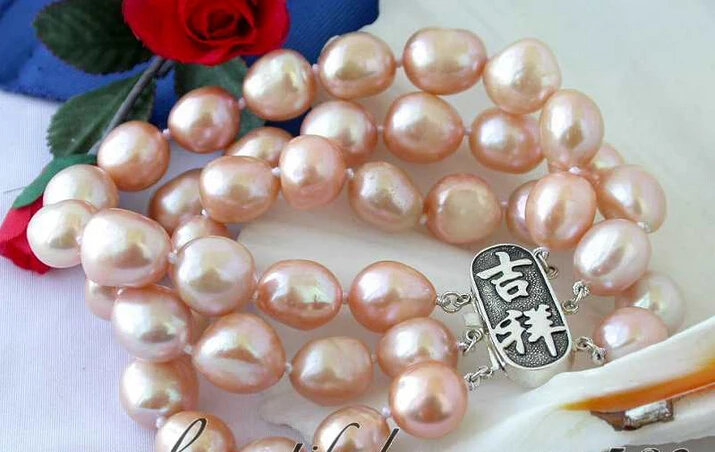 

z2551 3row 8" 13mm baroque pink freshwater pearl bracelet@^Noble style Natural Fine jewe SHIPPING new >>free shipping