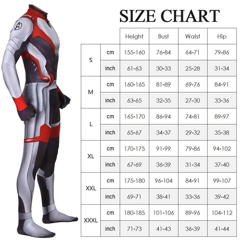 New Avengers Endgame Quantum Realm Battle Suits Averngers Cosplay Costume Marvel Superhero Bodysuit Adult Zentai Jumpsuit