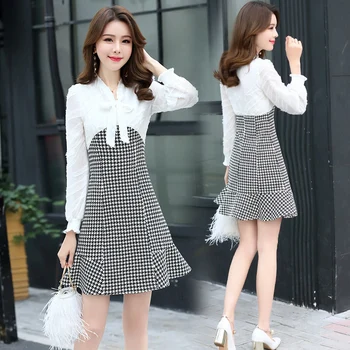 

Fashion Plaid Stitching Dress For Women Vestido De Festa Trendy Goddess Dress Elegant Ukraine Office Lady The Dress Vestidos