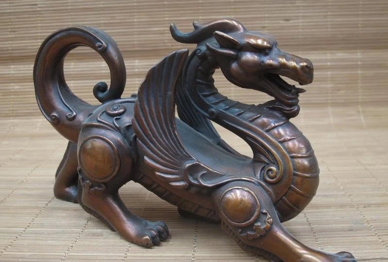 

China Royal Feng Shui Red Bronze Four sacred animal of the Dragon Statue a5.19