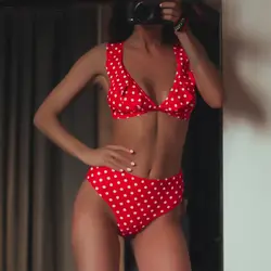 2019 сексуальный бикини с высокой талией женский купальник пуш-ап купальник с рюшами купальный костюм в горошек бикини летняя пляжная одежда