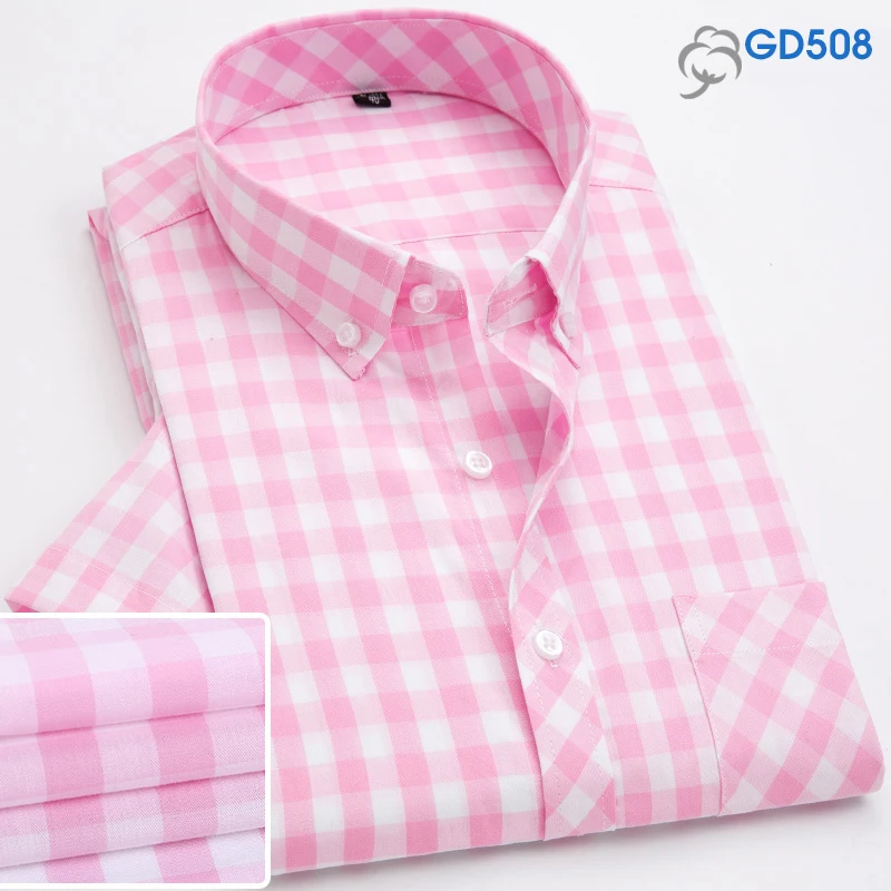 Fashion Summer business men casual shirts high quality checked male plaid short sleeve shirt cotton Chemise Homme - Цвет: GD508