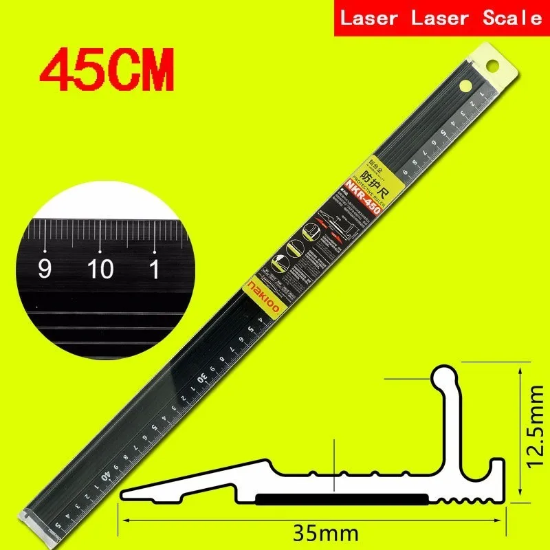 3 цвета, 20 см, 30 см, 45 см, лазерная калибровка, алюминиевый сплав, линейка, Многофункциональная Защита для резки, искусство, противоскользящий инструмент для рисования - Цвет: Black 45CM