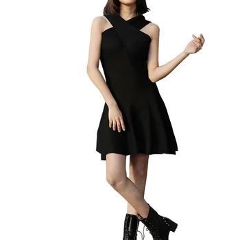 

Steampunk Women Slim Knitted Dresses Black Bandage Midi Dress Multiwear Short Sleeve Sexy Casual Dresses
