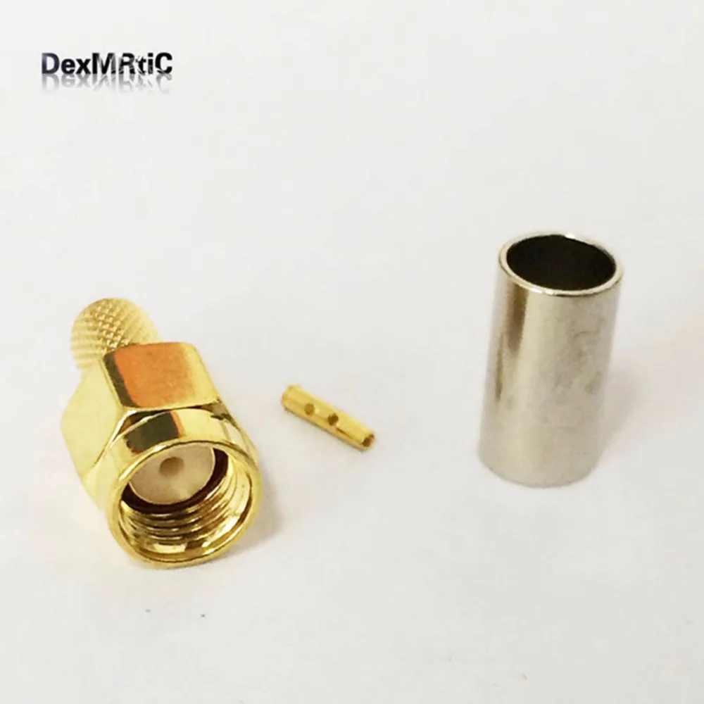 

1pc RP- SMA Male Connector RP-SMA Male Plug RF Coax Connector Crimp for RG58 RG142 RG400 LMR195 Cable Straight Goldplated NEW