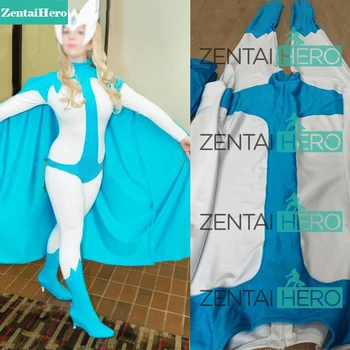 

Free Shipping DHL Adult Marvel Comics Alpha Flight Snowbird Superhero Costume Halloween Cosplay Blue & White Zentai Suit SH1823