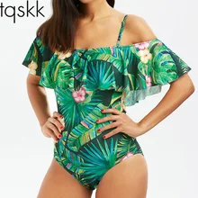 Tqskk Женская купальная одежда с открытыми плечами, новинка, цельный купальный костюм, женский купальный костюм, гофрированное платье Монокини, купальный костюм