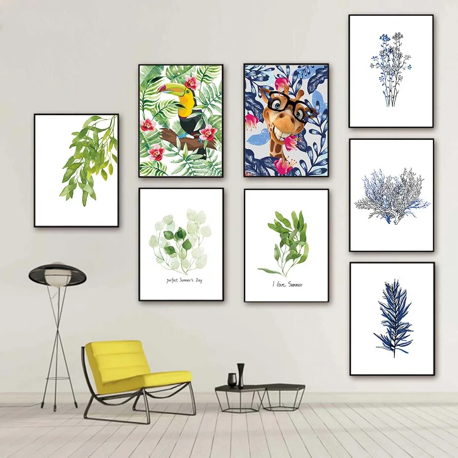 

Nordic Home Decor Canvas Natural Poster Print HD Art Painting Animal Bird Elephant Plant Tropical Leaf Wall Gift Modular Picture