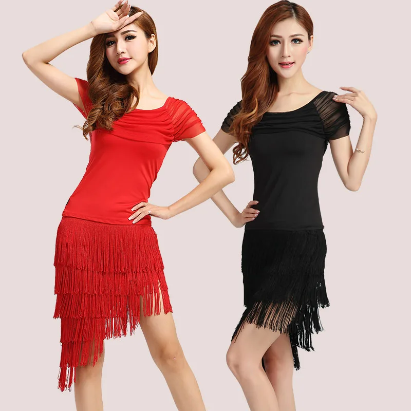 Merah hitam gaun dansa latin Penawaran khusus gaun dansa 