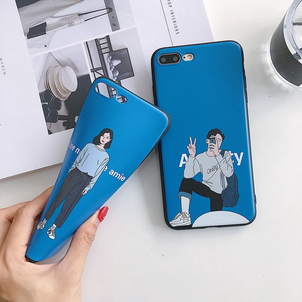 

Soft TPU Phone Cases For iphone 6S 6 7 8 Plus Case Cartoon girl boy Print couple Lover Back Cover For iphone X Capa 10pcs