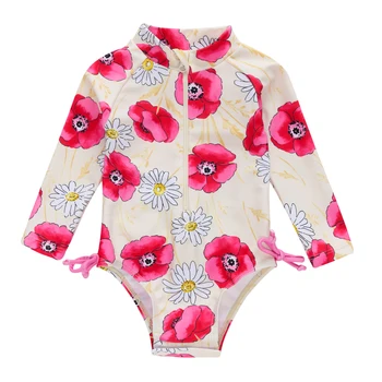 

Kavkas Newborn Baby Girl Swimwear Summer Infant Baby Girls Sun Suit Long Sleeve Print Swimsuit Bathing Clothes Girl One-Piece
