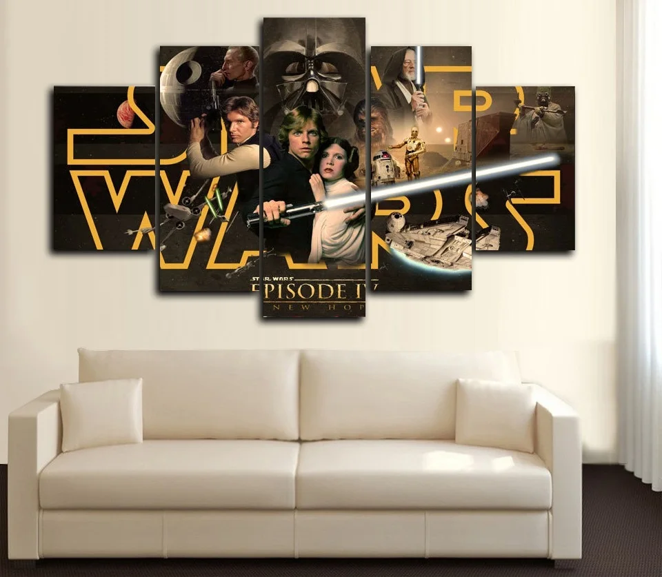 HD Prints Posters 5 Panels Star Wars IV Modern Home Decor Wall Art