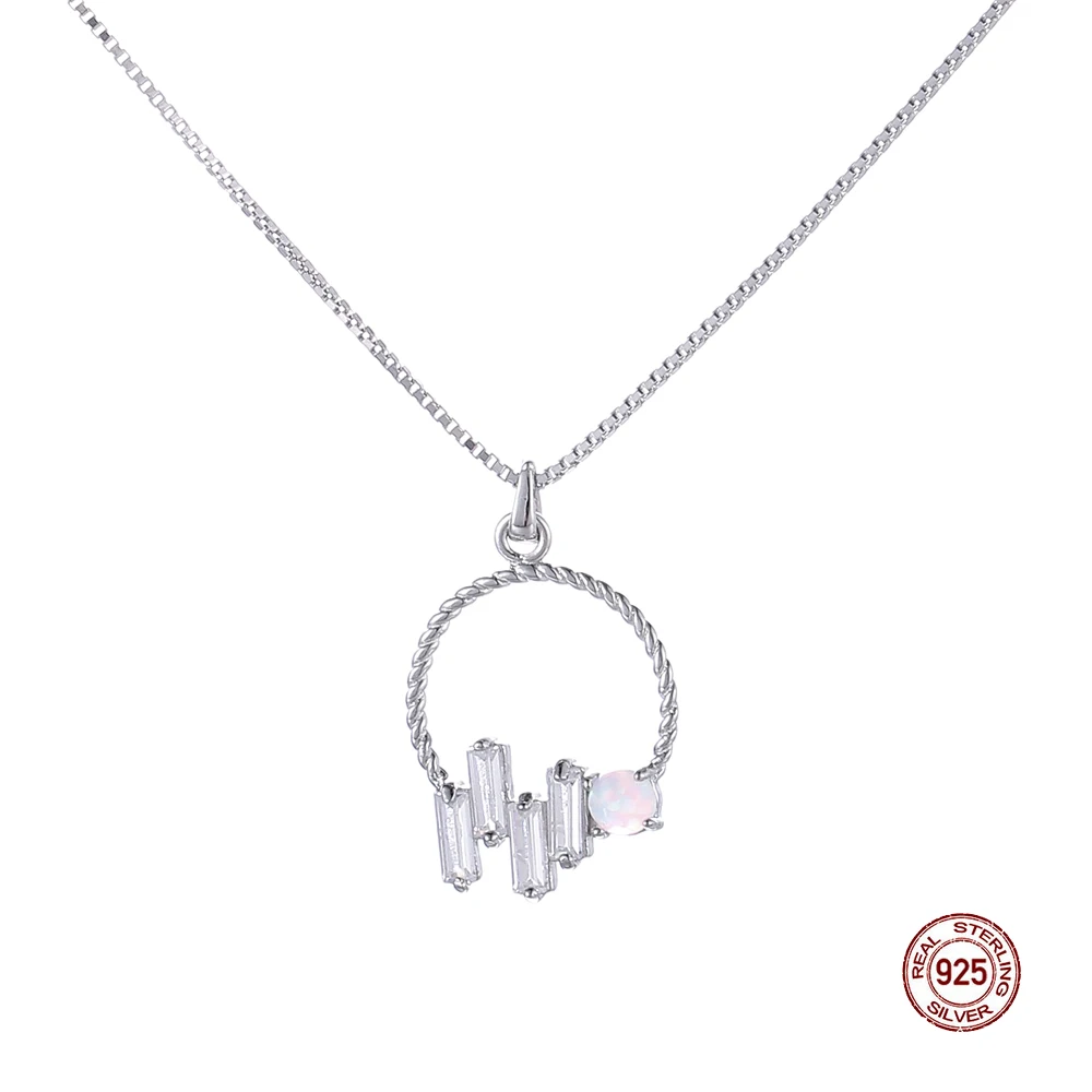 

Best Selling 925 Sterling Silver Circle Inlaid Opal Zircon Necklace Pendant Trendy Women Daily Party Jewelry