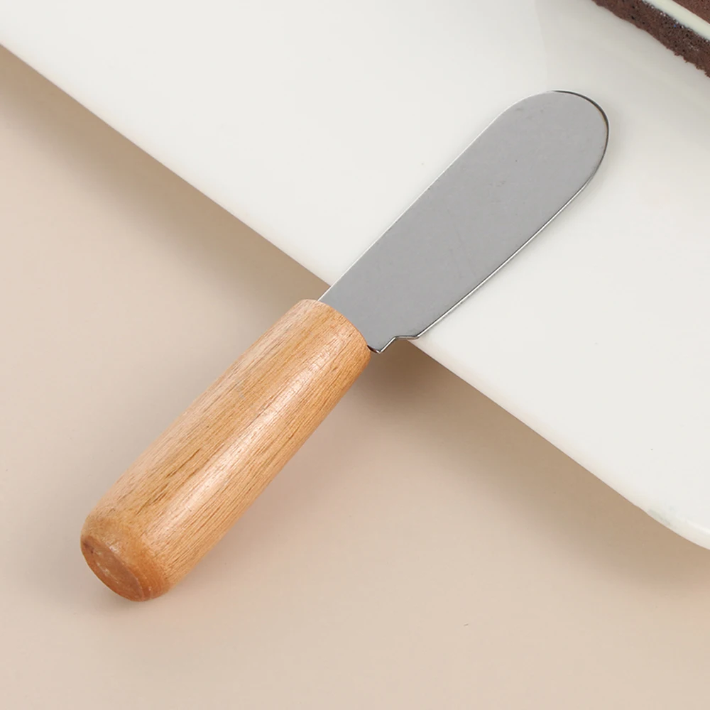 

1Pc Mini Stainless Steel Spatula Scraper Knives Sandwich Spreader Butter Cheese Slicer Knife Kitchen Tools with Wooden Handle