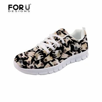 

FORUDESIGNS Cute Pug Dog Women Casual Flats Shoes Women's 3D Printing Spring Breathable Comfortable Mesh Shoes Woman Sneakers