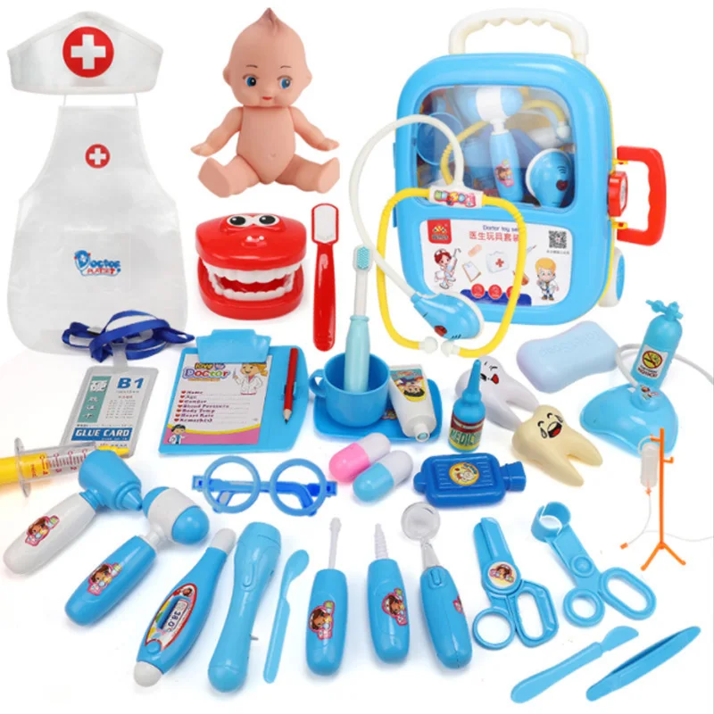 

Hot 15 Types 1 Set Kit Pretend Play Doctor Toys Kids Role Play Classic Toy Simulation Hospital Plastic Portable SuitcaseD1