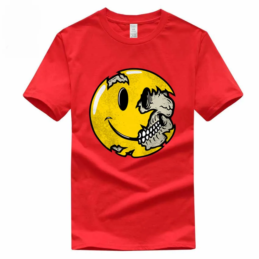 New Skull Smiley Expression Euro Size 100% Cotton T-shirt Summer Casual O-Neck Short Sleeve Tshirt for Men GMT038 Funny T Shirts