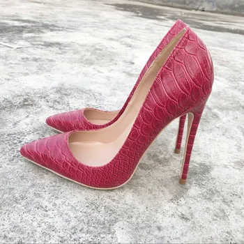 

2019 Fashion free shipping red python snake Leather Poined Toe Stiletto Heel high heel shoe pump HIGH-HEELED SHOES dress shoe