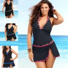 Halter Swimwear Dress Women Push Up Set Swimsuit Skirt Beachwear Swimwear 2017 Bathing Suit Tankini Plus Size