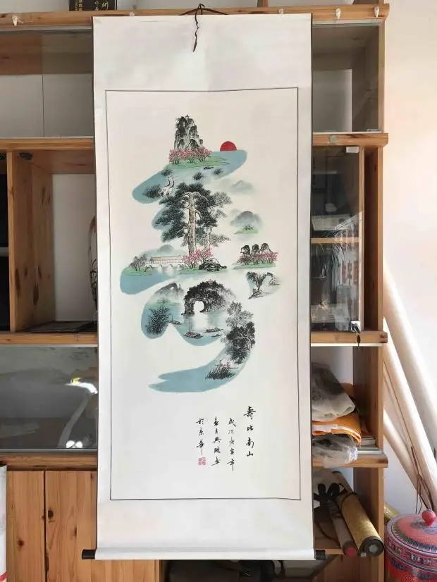 

170CM large -TOP COOL the elderly gift Decorative painting Longevity pine SHOU landscape FENG SHUI chinese painting art