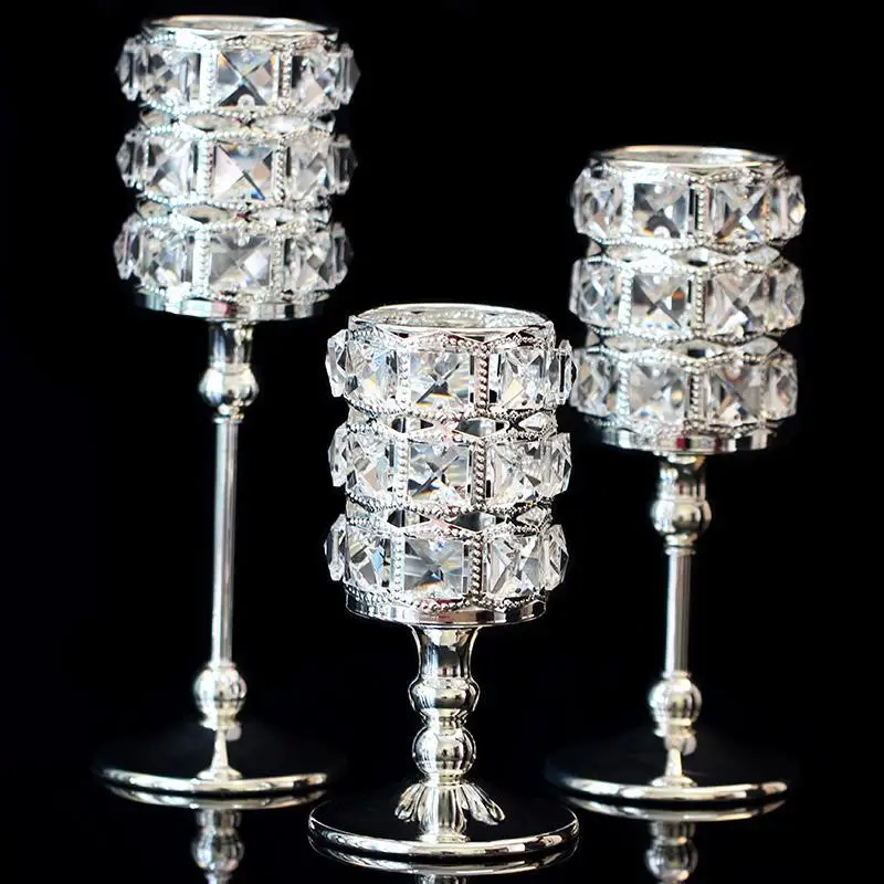 

Crystal Candlestick Luxury Crystal Silver Wedding Decoration Candle Holder Metal Handmade Candle Holder Home Candlestick light