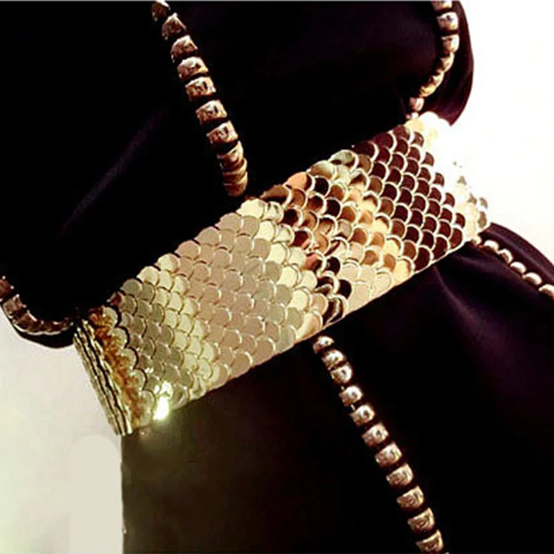 

Fashion Belt 2019 Women Mirror Belt Fish Scales Ladies Elastic Belt For Women's Dress Wide Ladies Belt Waist Band Dess
