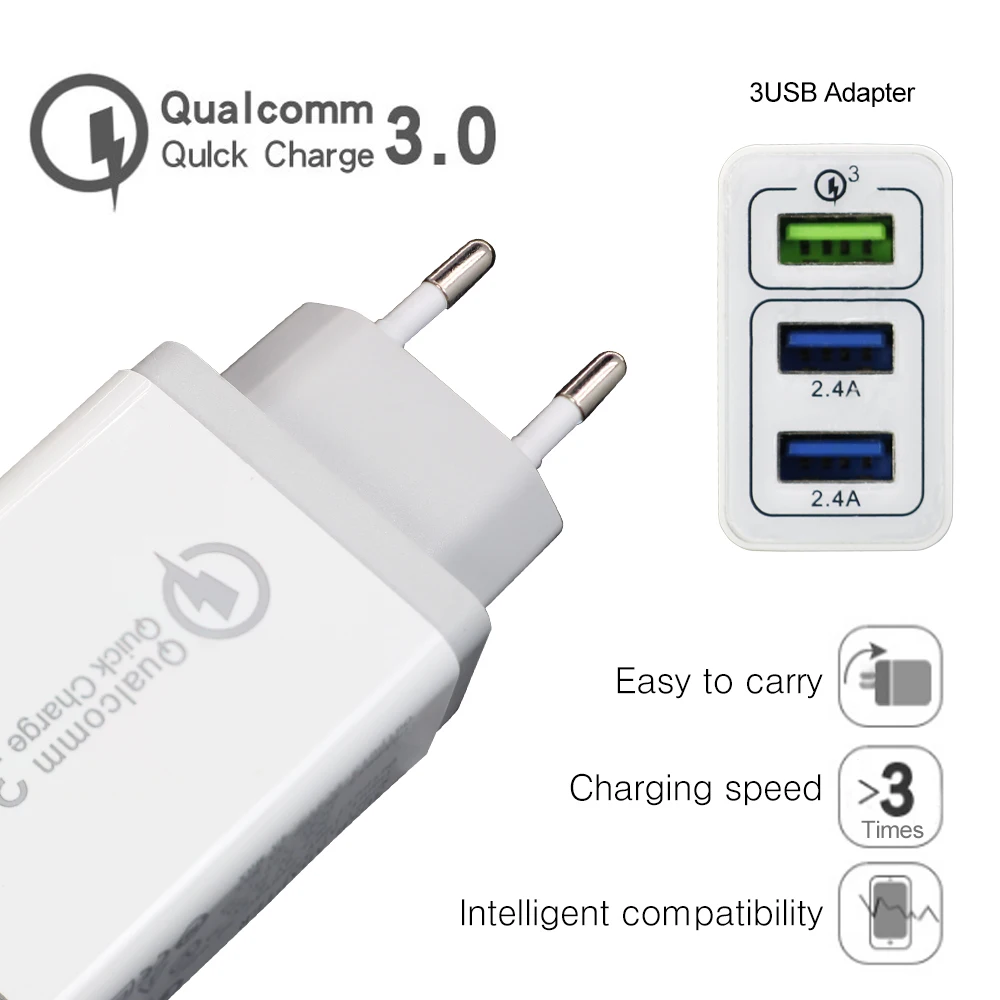 

YILIZOMANA Original Quick Charger QC 3.0 EU US UK 3 Ports USB Fast travel Chargers For iPhone Samsung Xiaomi
