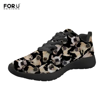 

FORUDESIGNS Breathable Men Sneakers Pug Dog Male Shoes Adult Black White High Quality Comfortable Non-slip Soft Mesh Men Shoes