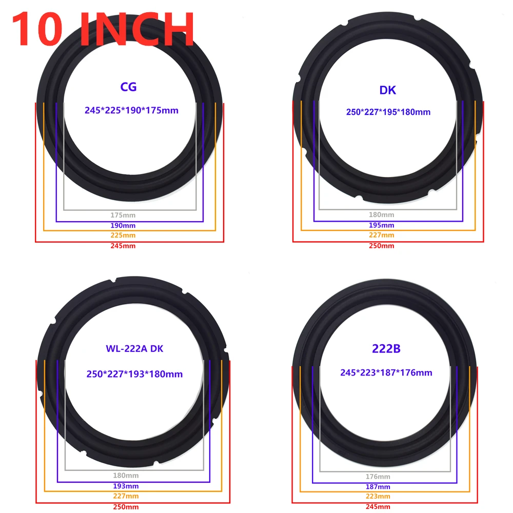 Piezas de reparación de Subwoofer con altavoz envolvente de goma de 10 pulgadas Piezas de reparación de Subwoofer con altavoz envolvente de goma de 10 pulgadas