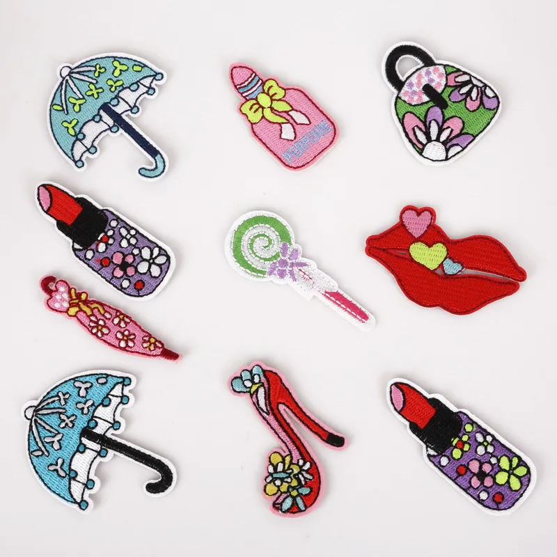

10pcs Embroidered Patch Iron On Patch Bag High Heel Shoes Umbrella Embroidered Patches For Clothes Badge Stickers Appliques DIY
