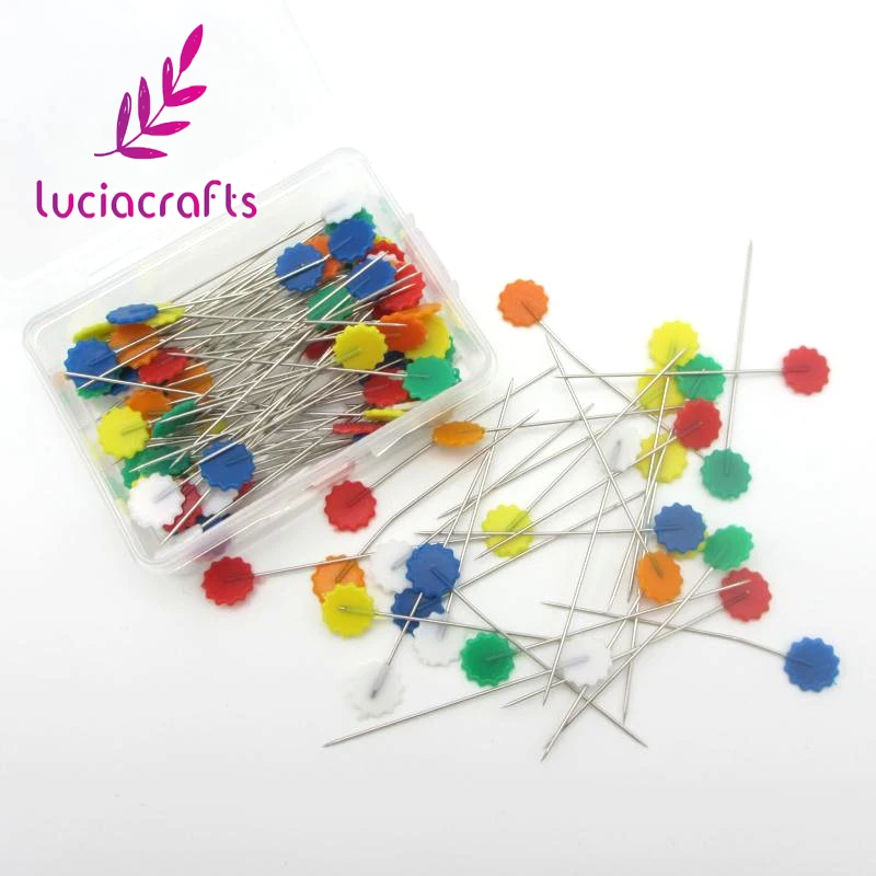 Lucia crafts 1 кор./лот(50 шт./кор.)/(100 шт./кор.) 10*50 мм швейная фурнитура в стиле пэчворк шпильки с цветочной брошью для шитья булавки с коробкой J0144