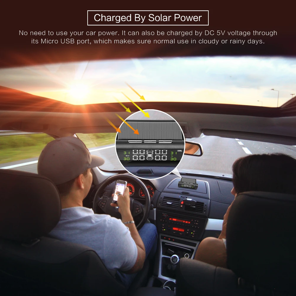 TPMS Tire Pressure Alarm Monitoring System Tyre Pressure Sensor Auto Security Alarm monitor System Solar Power charging For Car 7