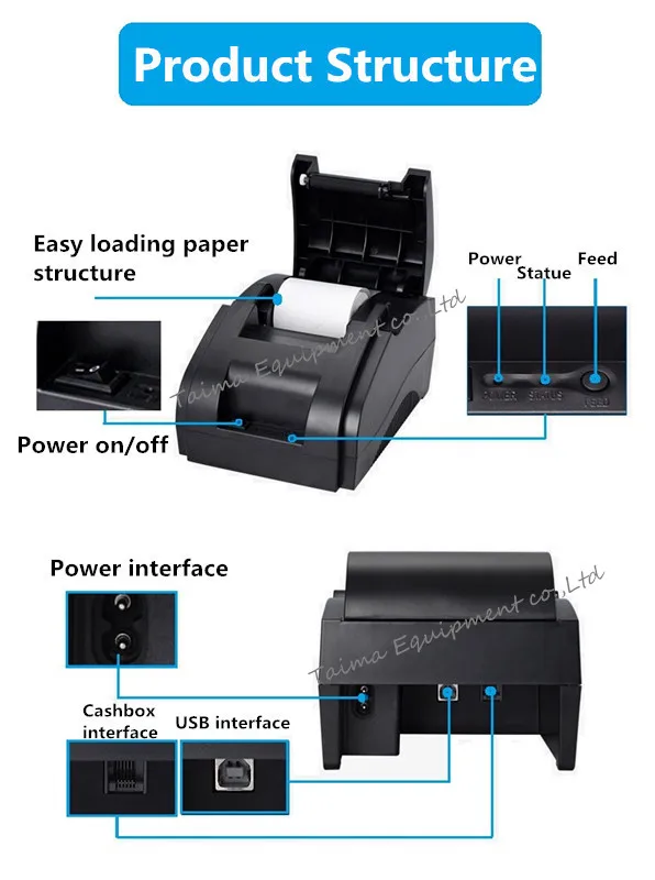 XP-58IIH Thermal Small Ticket Printer 58mm Mini Restaurant Bill Printer Thermal USB Interface 58mm POS Receipt Printer canon mini printer film