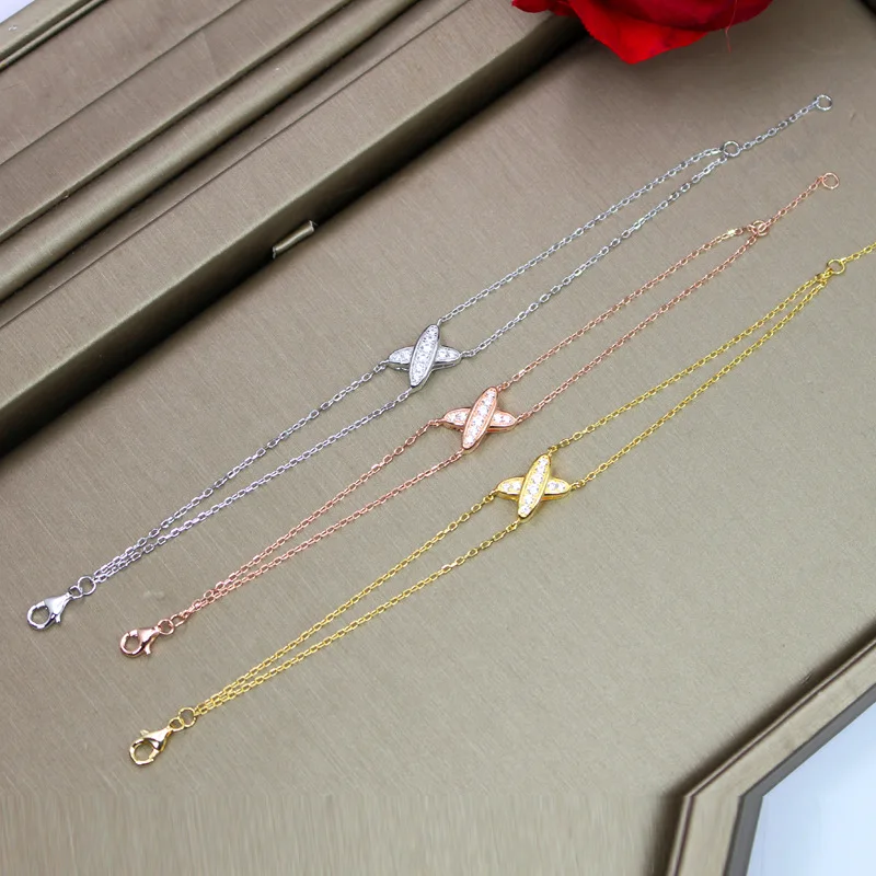 

Brand simple binding bracelet S925 sterling silver cross ladies bracelet fashion accessories