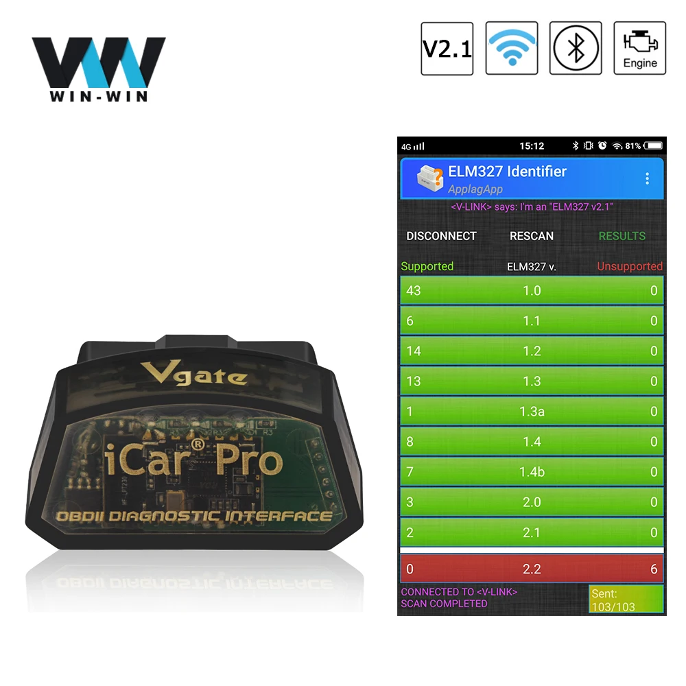 Vgate iCar Pro Bluetooth 4.0/WIFI OBD2 Scanner For Android/IOS Car ...