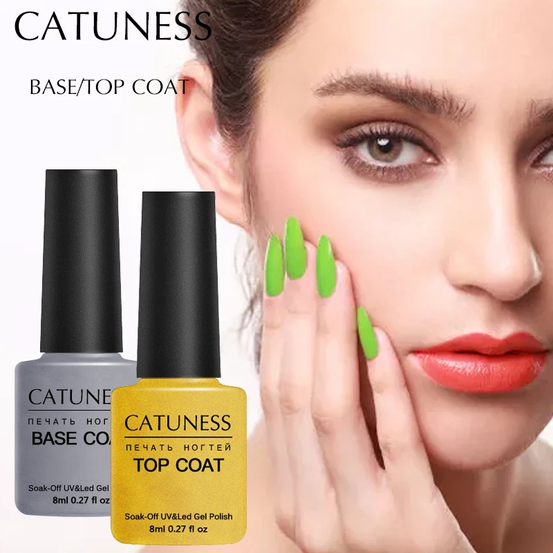 

CATUNESS Lucky Nail Gel Base Coat and Top Coat LED Shining Transparent Sequins Long Lasting Manicure Set Soak Off Nail Polish