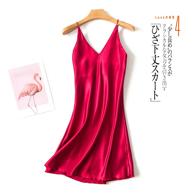 

2019 summer new ladies Nighties deep V sexy silk sling short skirt temptation sexy Nightdress