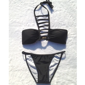 

Black Bikini 2015 Summer New Arrival Sexy Bandage Swimwear Women Hot Sale Padded Bra Push Up Bikini Maillot De Bain