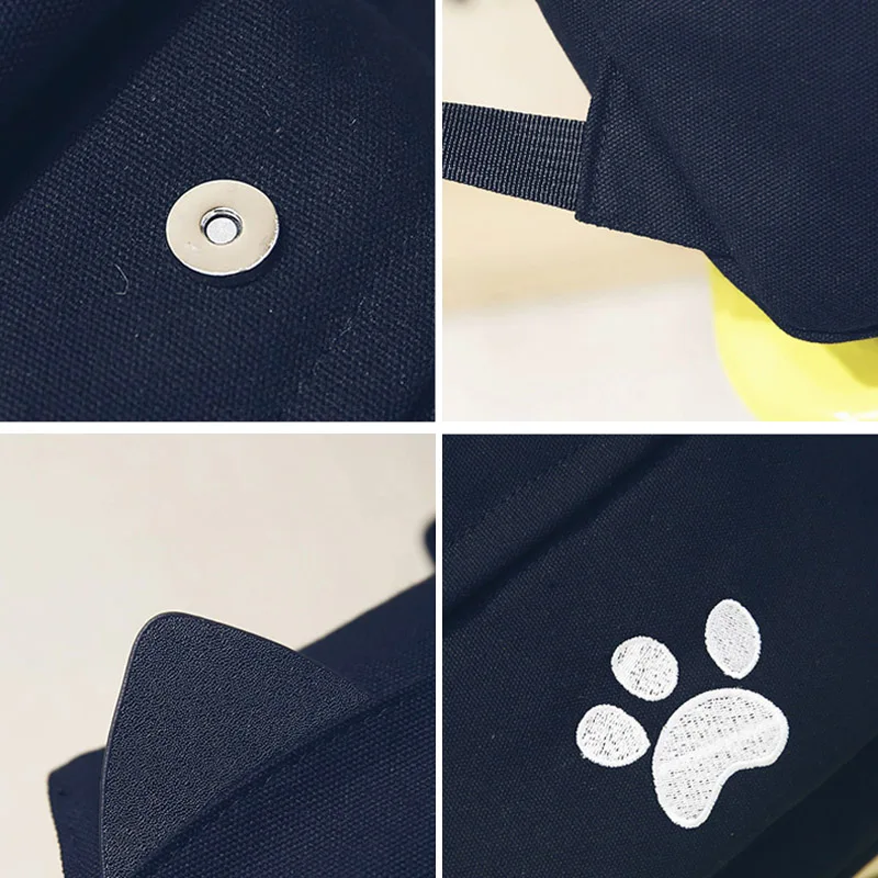 Women Cute Cat Backpack Canvas Girl School Backpacks Kawaii Cartoon Large Capacity Student Rucksack Lovely Casual Mochila BP0200 (5)