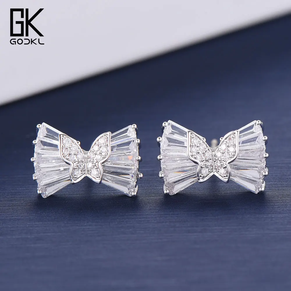 

GODKI Dainty Korean Butterfly Bowknots Stud Earrings For Women Wedding Cubic Zirconia Bohemian Bridal Silver Stud Earrings 2018