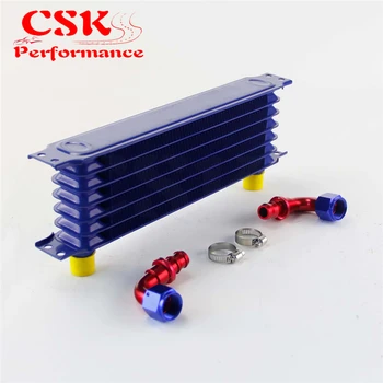 

Universal 7 Row AN10 Engine Transmission Trust Oil Cooler+ 90 degree Hose Fittings Gold/Blue