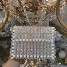 Ручная трикотажная Женская сумочка с жемчугом, Роскошная вечерняя женская сумка с жемчугом, плечевая сумка, кристально прозрачная сумка для свадебной вечеринки