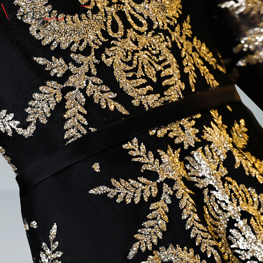 VARBOO_ELSA сексуальное платье с v-образным вырезом черного и золотого цвета с блестками Длинные Выпускные платья официальное вечернее платье роскошное арабское вечернее платье